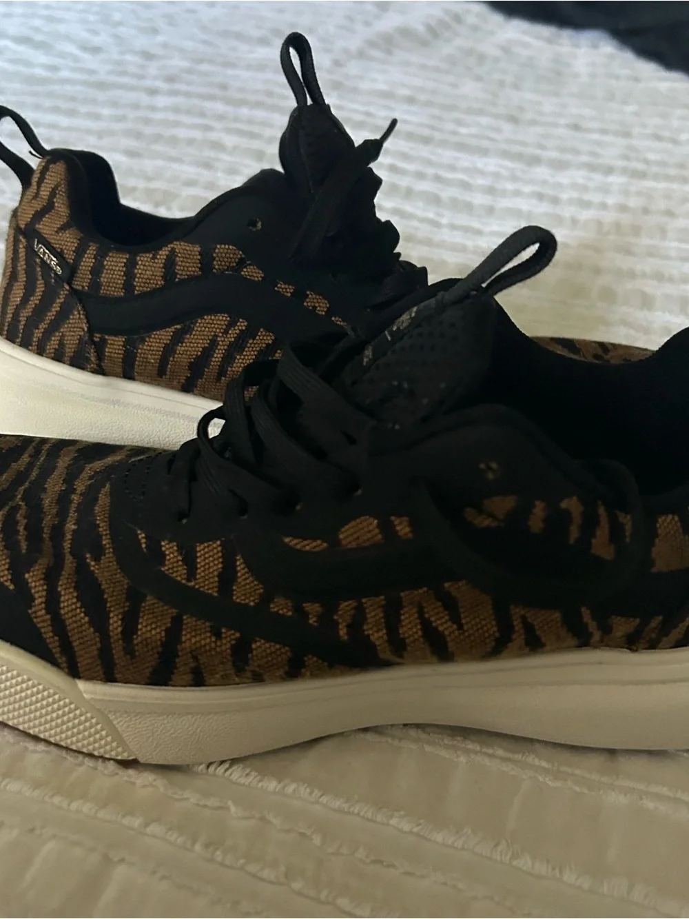 Vans UltraRange Knit Sneakers in Black and Brown Tiger Stripe